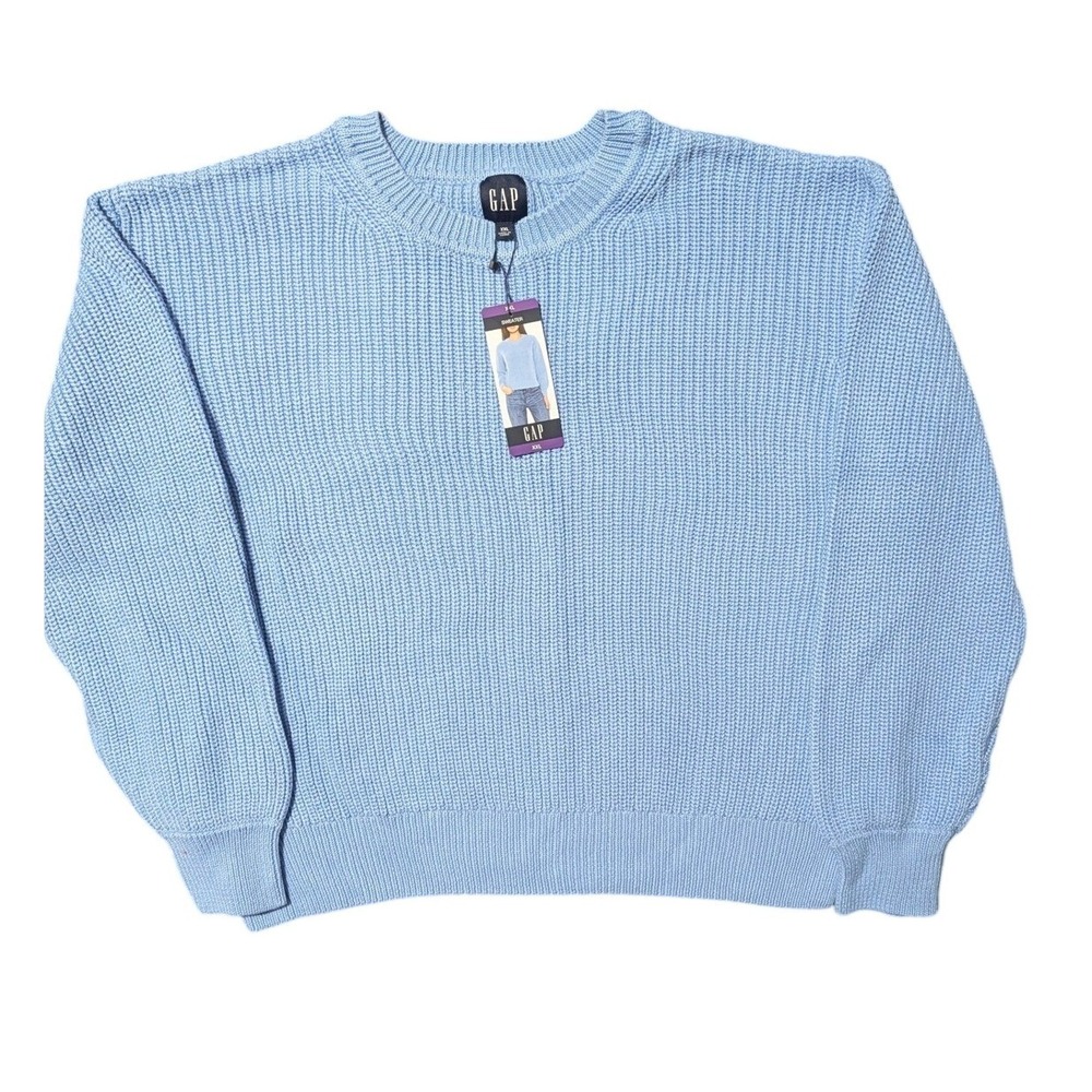 Gap Womens Shaker Stitch Crewneck Knit Sweater Light Blue XXL‎ New